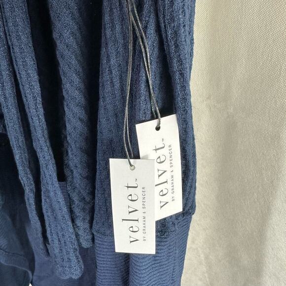 Velvet by Graham & Spencer Textured Open Waterfall Cardigan Size XS Navy - Picture 4 of 6